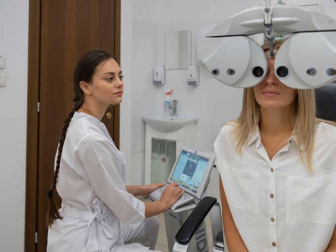 Modern optometry office with eye examination equipment