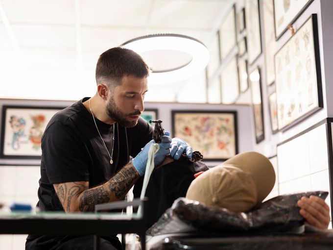 Professional tattoo artist workspace setup