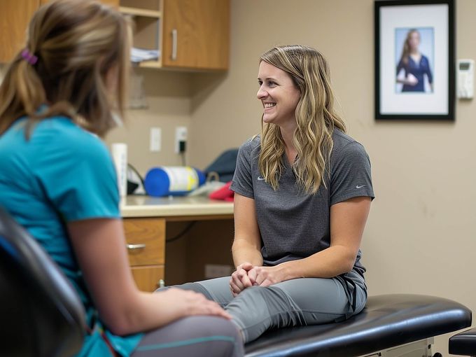 Physiotherapist working with patient on recovery exercises